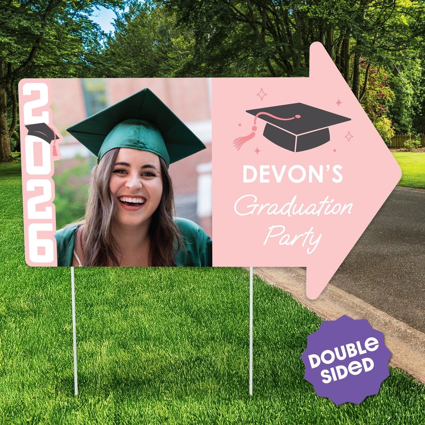 Custom Rose Gold Grad Yard Sign Arrows - 1 Ct