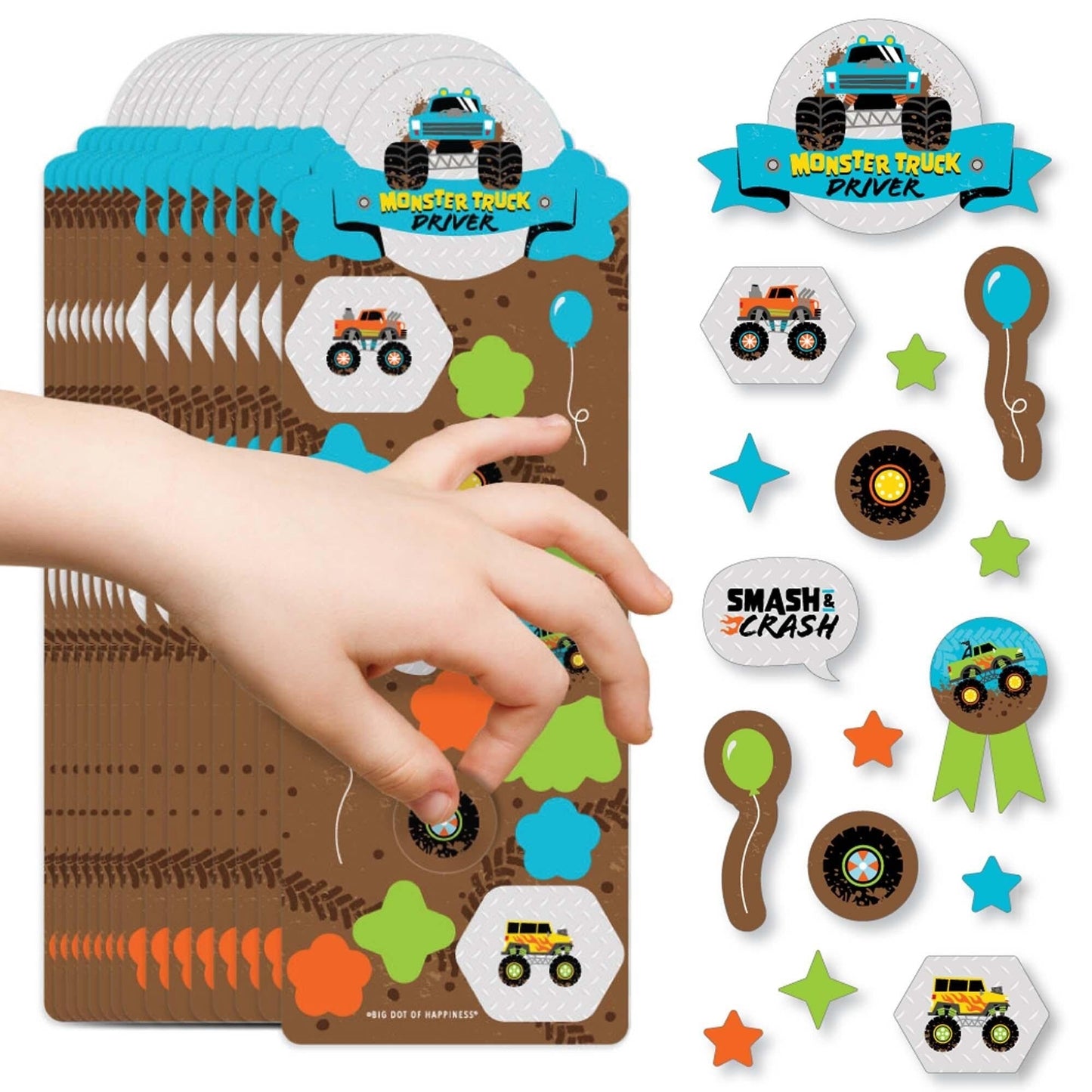 Smash and Crash - Monster Truck - Boy Birthday Party Favor Kids Stickers - 16 Sheets - 256 Stickers