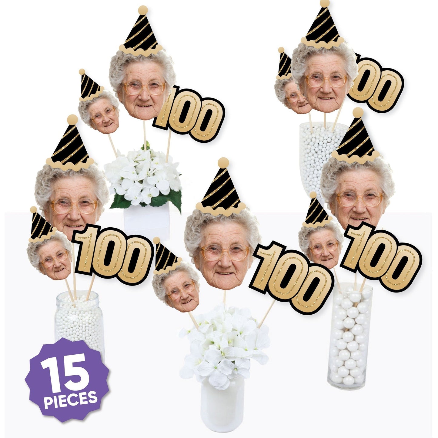 Custom Photo 100th Birthday Table Toppers - 15 Ct