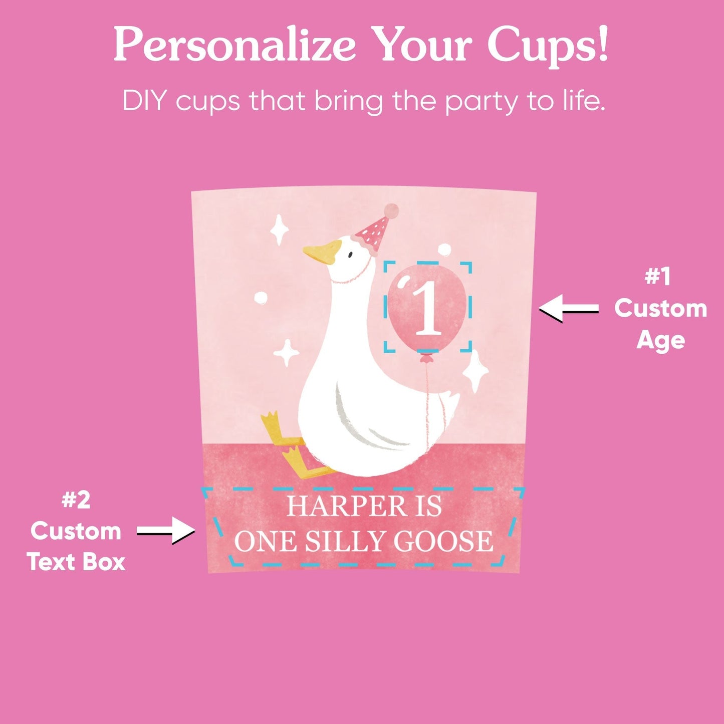 Custom Text Party Cups - One Silly Goose Pink - 16 Ct