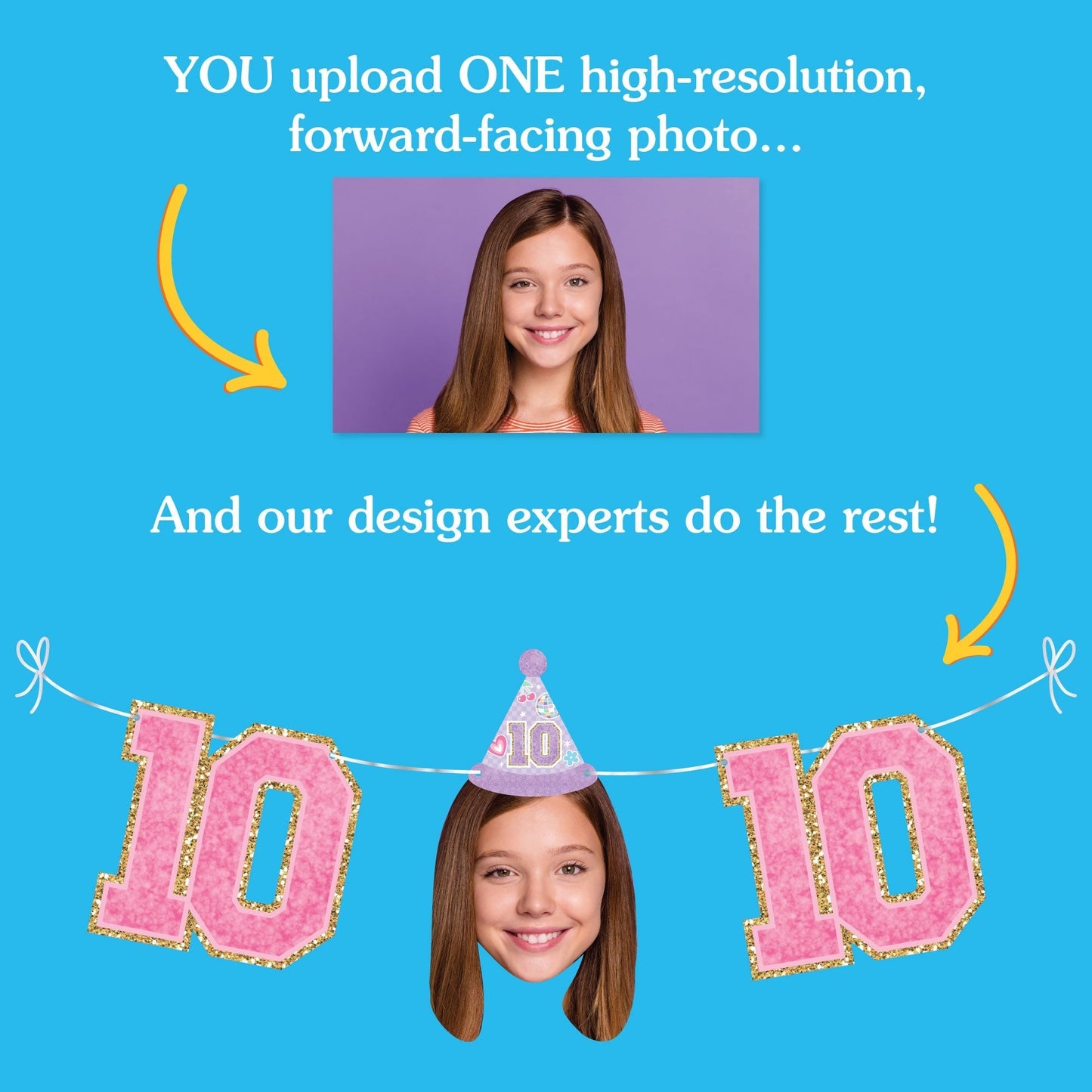 Custom Face Garland Banner - Preppy 10th Birthday Girl