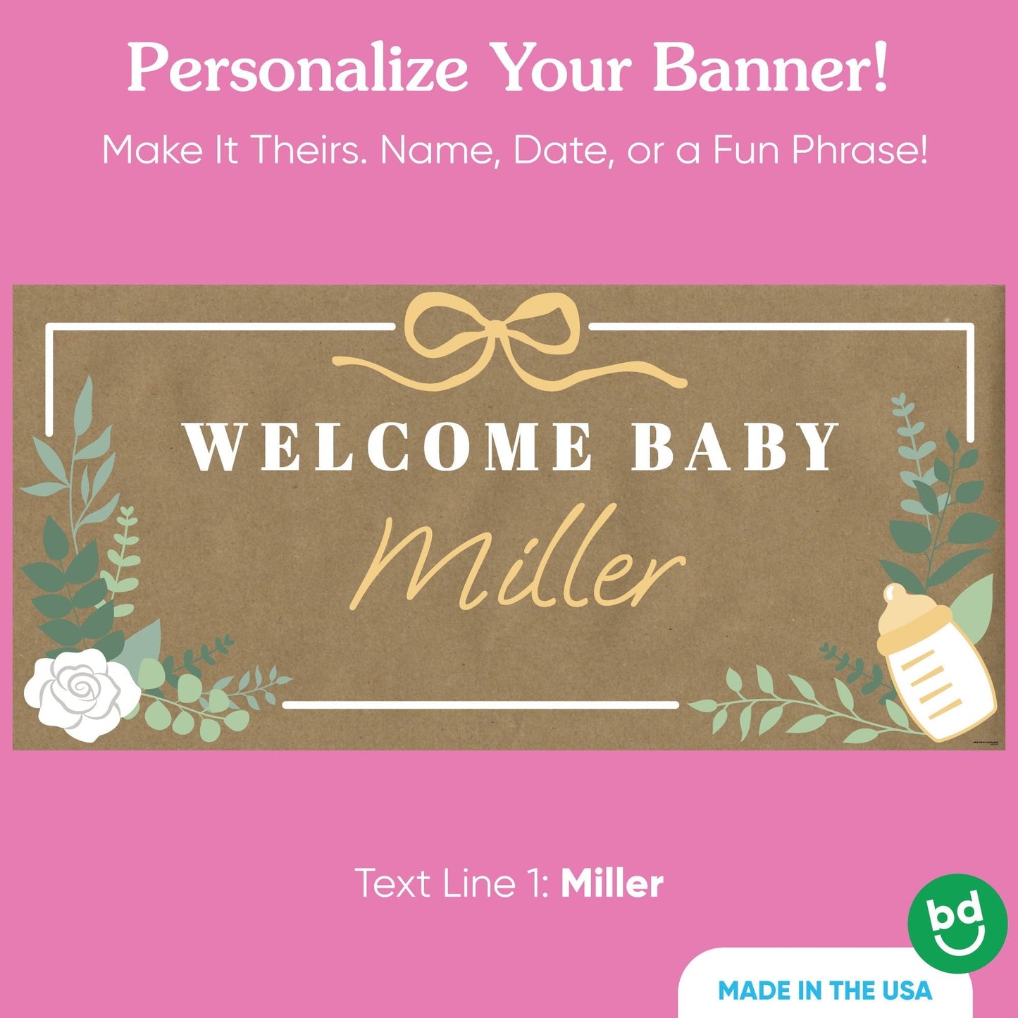 Custom Text Boho Botanical Baby Shower Kraft Banner