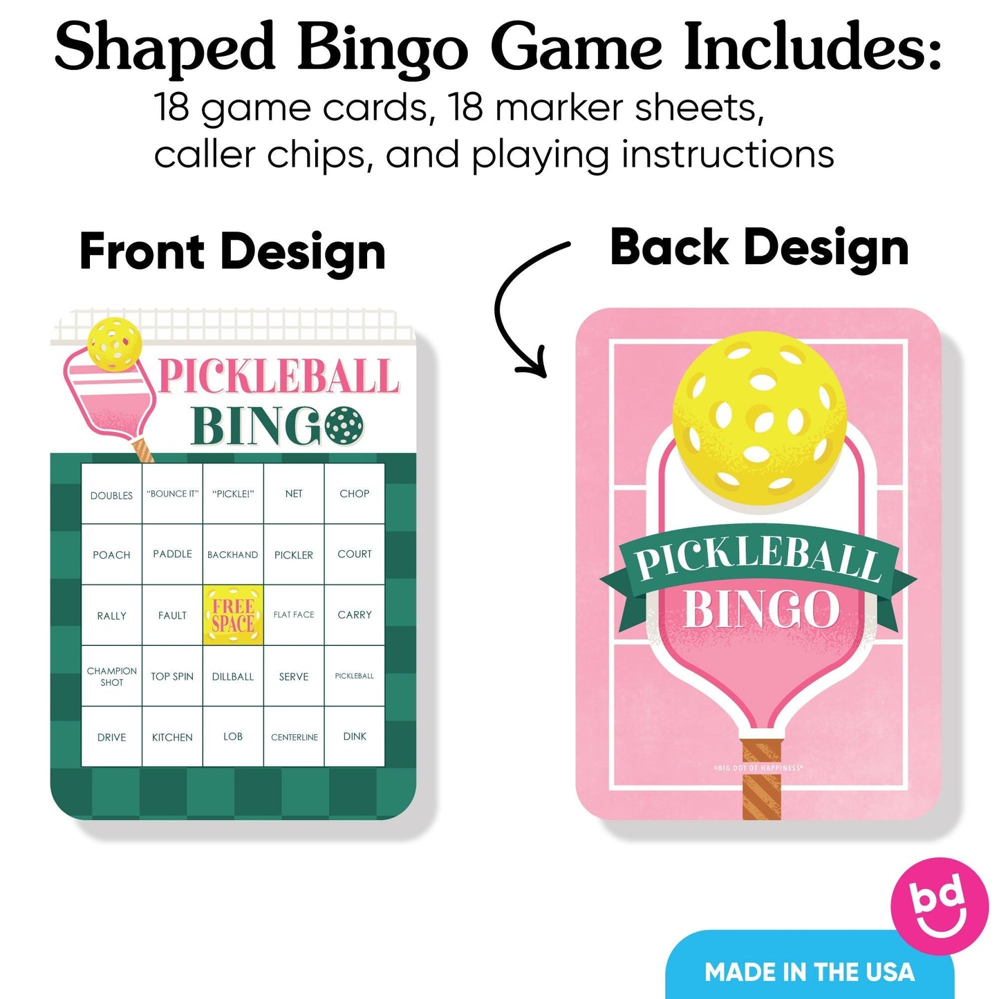 Pink Pickleball Bingo Game - 18 Ct