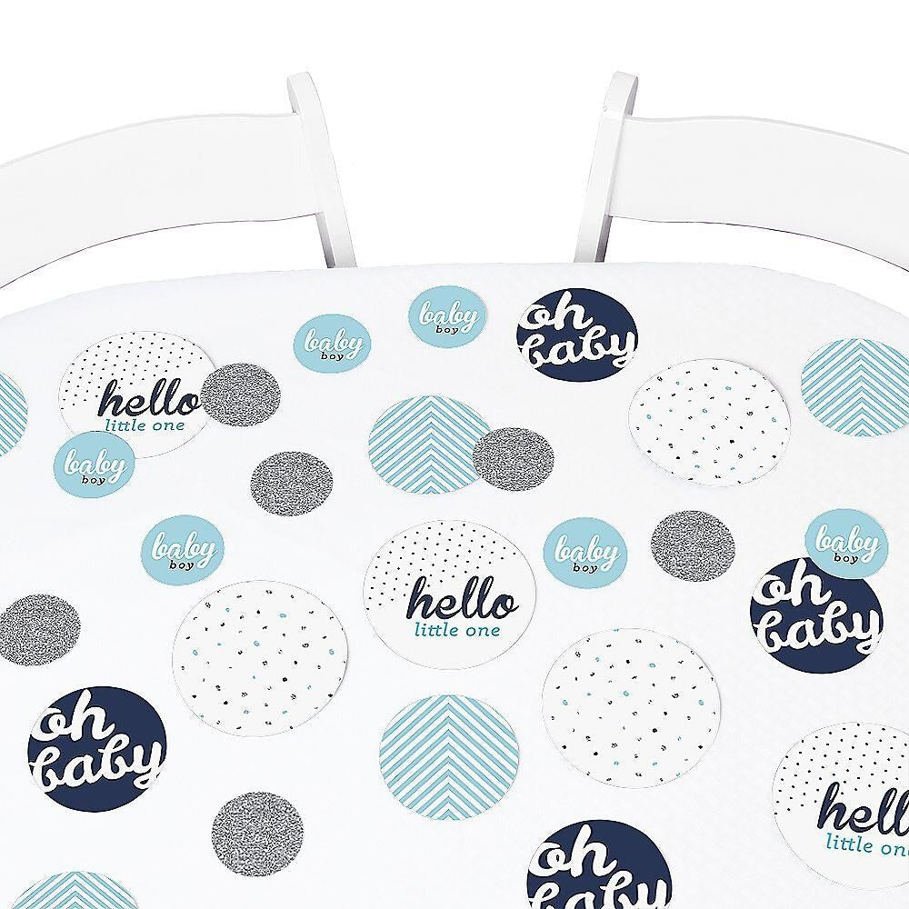 Hello Little One - Blue and Silver - Boy Baby Shower Giant Circle Confetti - Baby Shower Decorations - Large Confetti 27 Count