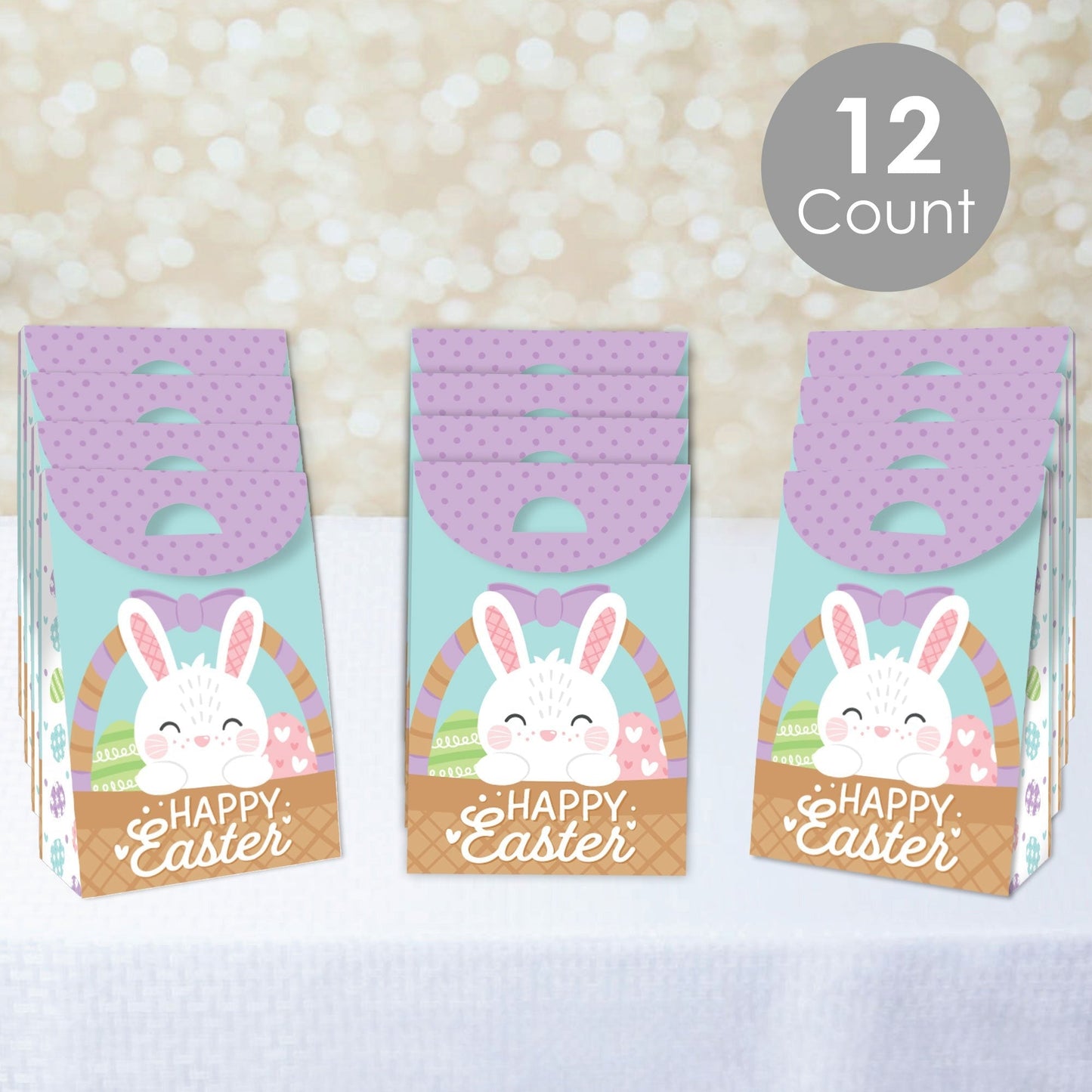 Spring Easter Bunny - Happy Easter Gift Favor Bags - Party Goodie Boxes - Set of 12
