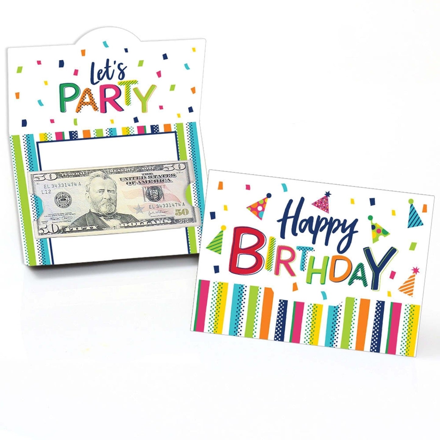 Cheerful Happy Birthday - Colorful Birthday Party Money and Gift Card Holders - Set of 8