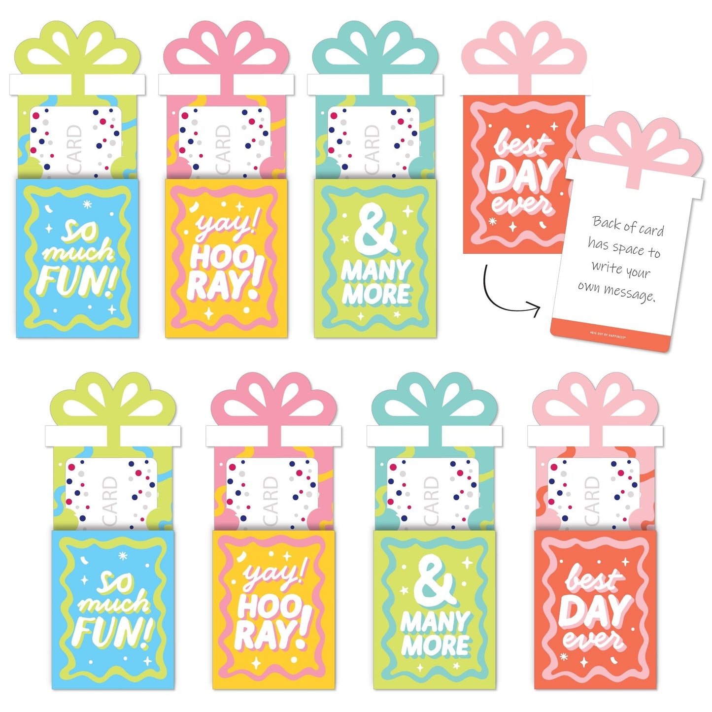 Party Time - Happy Birthday Party Money and Gift Card Sleeves - Nifty Gifty Card Holders - Set of 8