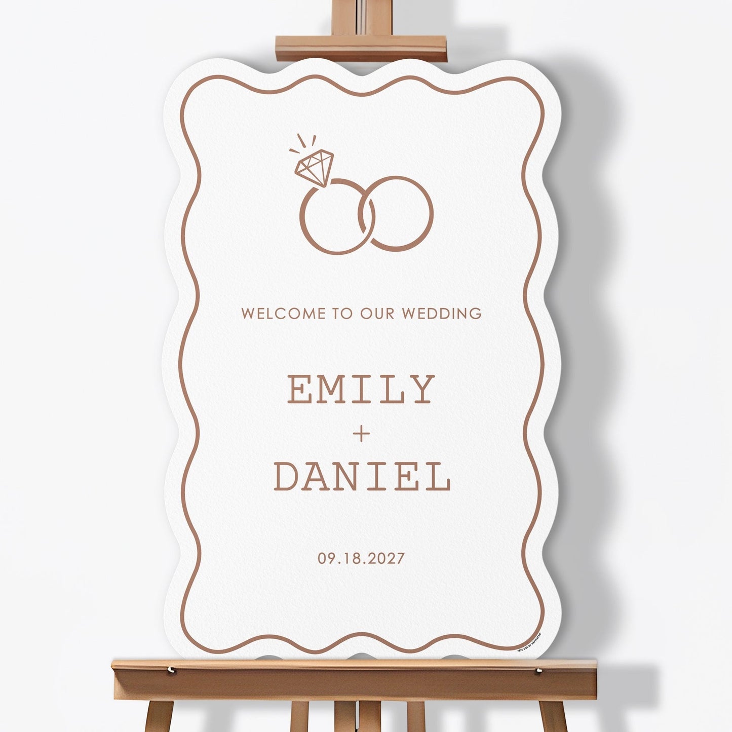Personalized Text Mocha Brown Wedding Rings Welcome Sign (Select Your Size)