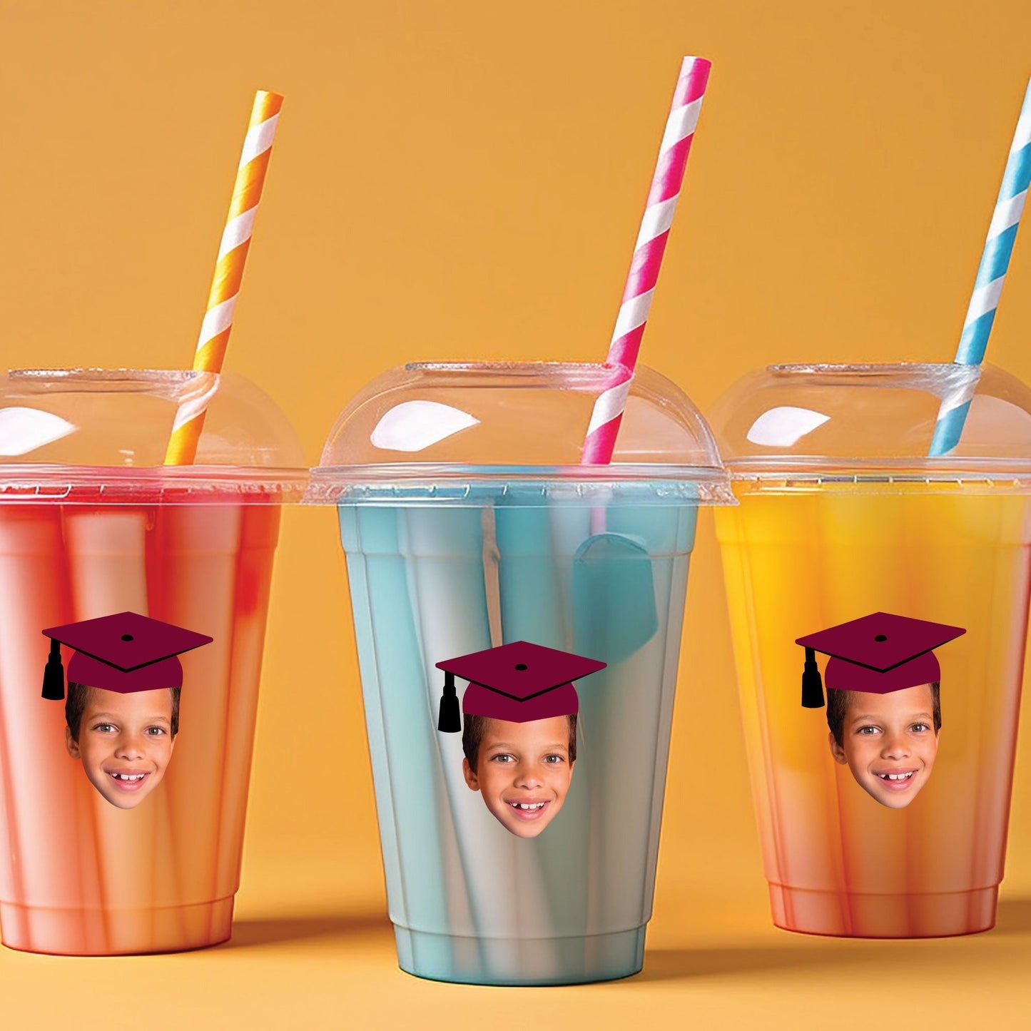 Custom Maroon Grad Cap Fun Face Cut-Out Stickers - Set of 24