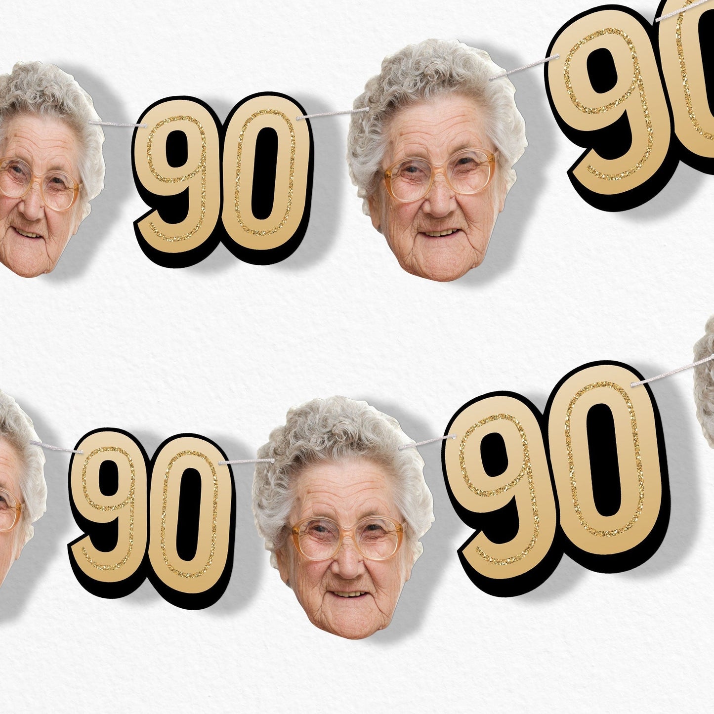 Custom Face 90th Birthday Garland Banner