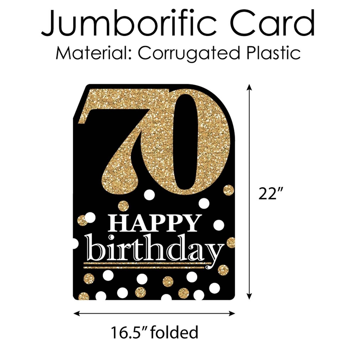 Adult 70th Birthday - Gold - Happy Birthday Giant Greeting Card - Big Shaped Jumborific Card - 16.5 x 22 inches