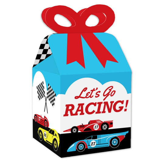 Let's Go Racing - Racecar - Square Favor Gift Boxes - Race Car Birthday Party or Baby Shower Bow Boxes - Set of 12