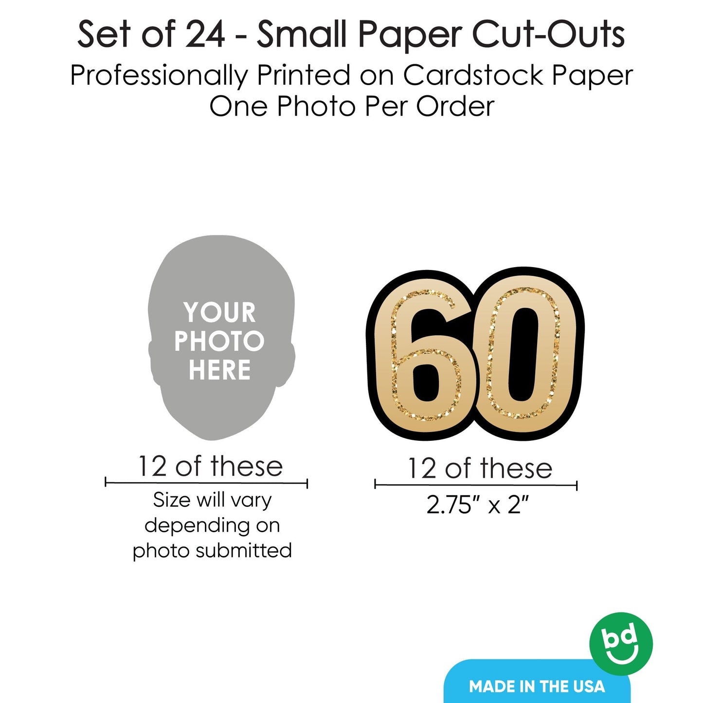Custom Photo 60th Birthday Cut-Outs - 24 Ct