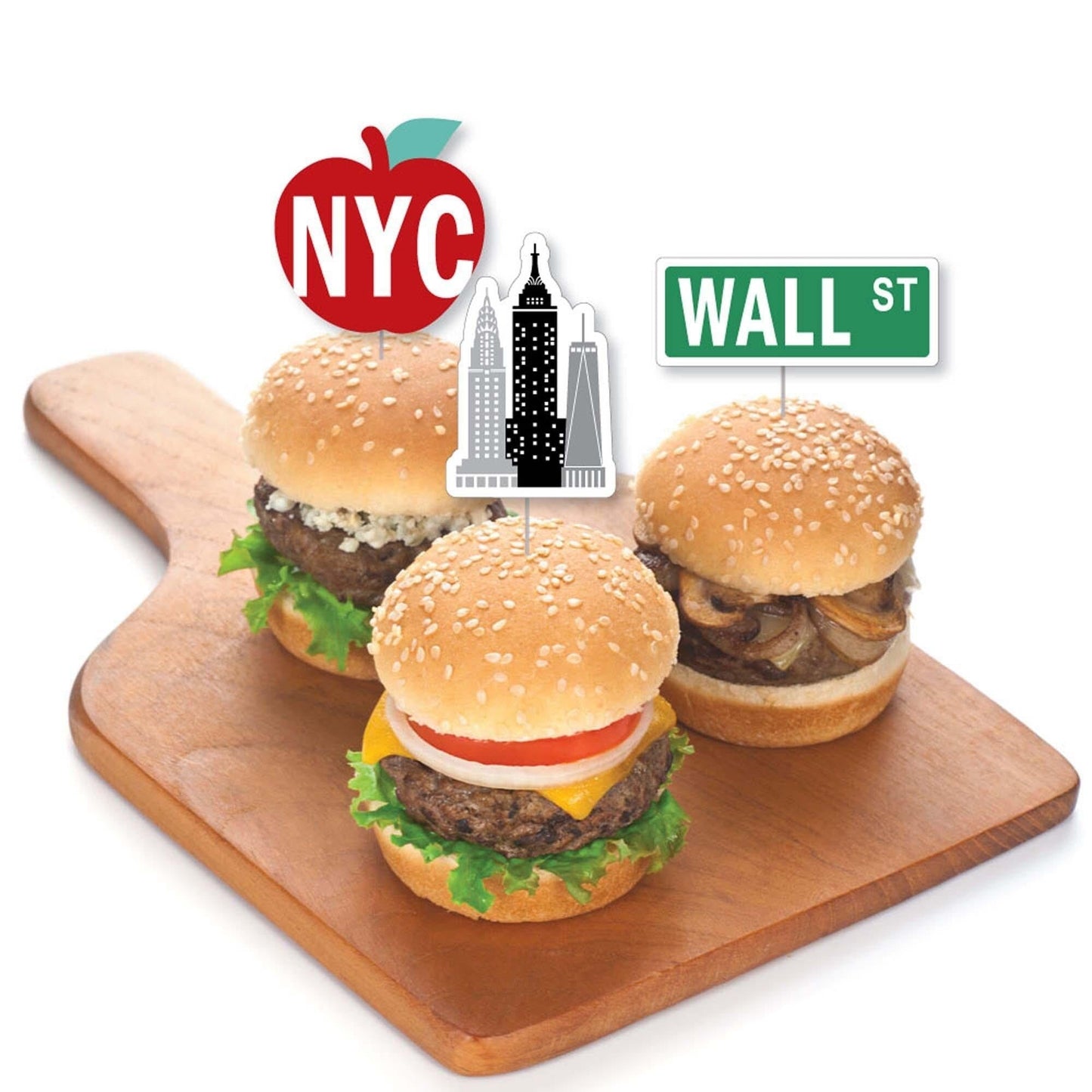 NYC Cityscape - Dessert Cupcake Toppers - New York City Party Clear Treat Picks - Set of 24