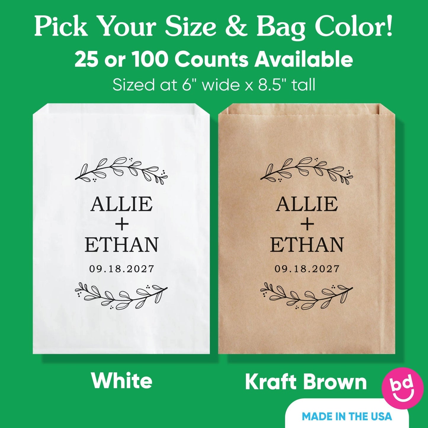 Custom Text Paper Treat Bags - Rustic Leaves