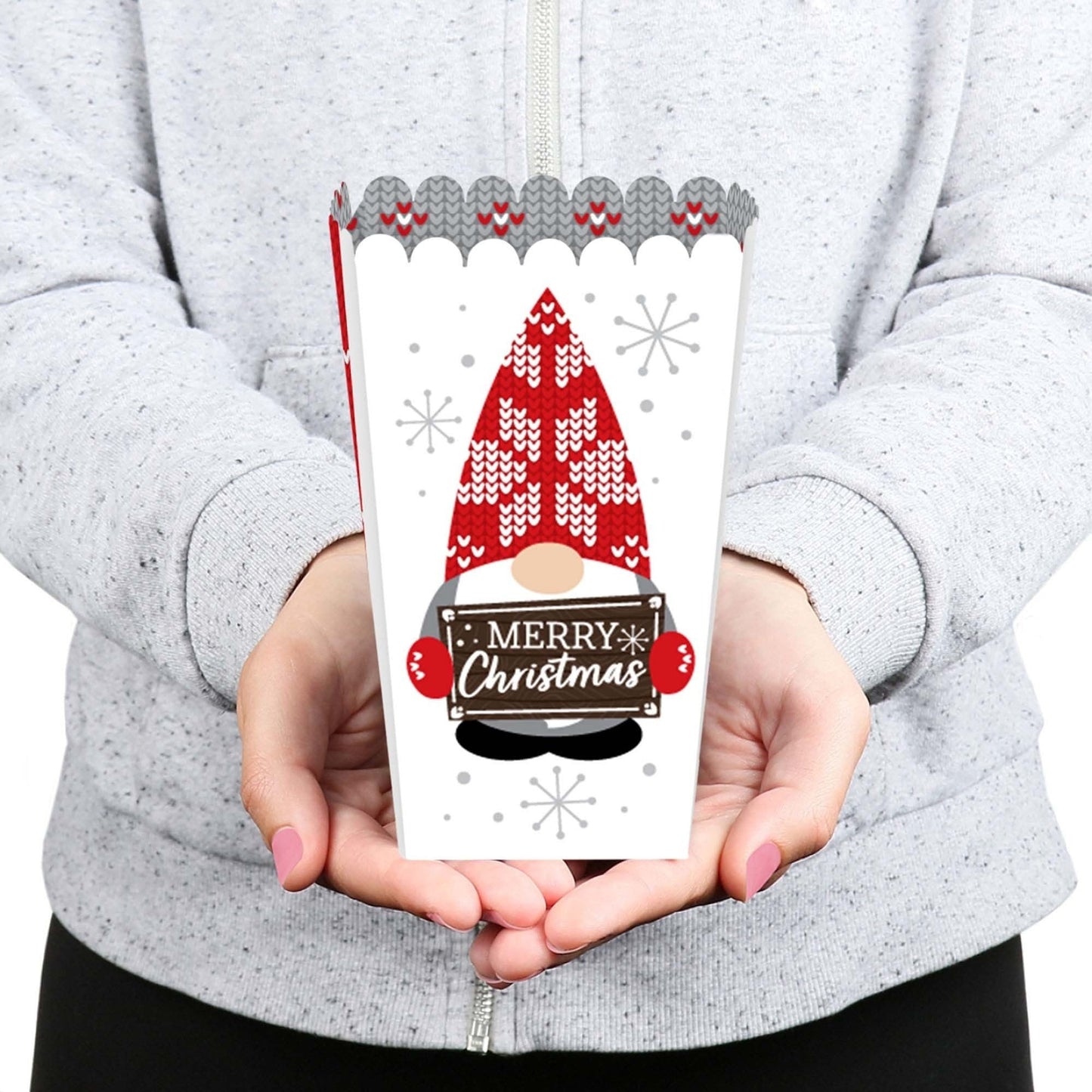 Christmas Gnomes - Holiday Party Favor Popcorn Treat Boxes - Set of 12