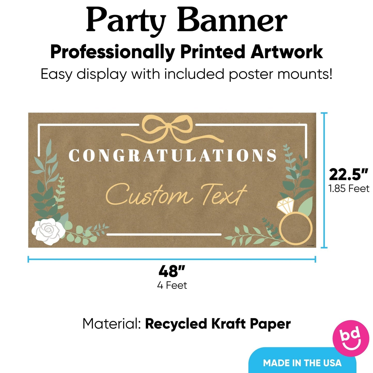 Custom Text Boho Botanical Bride Kraft Banner