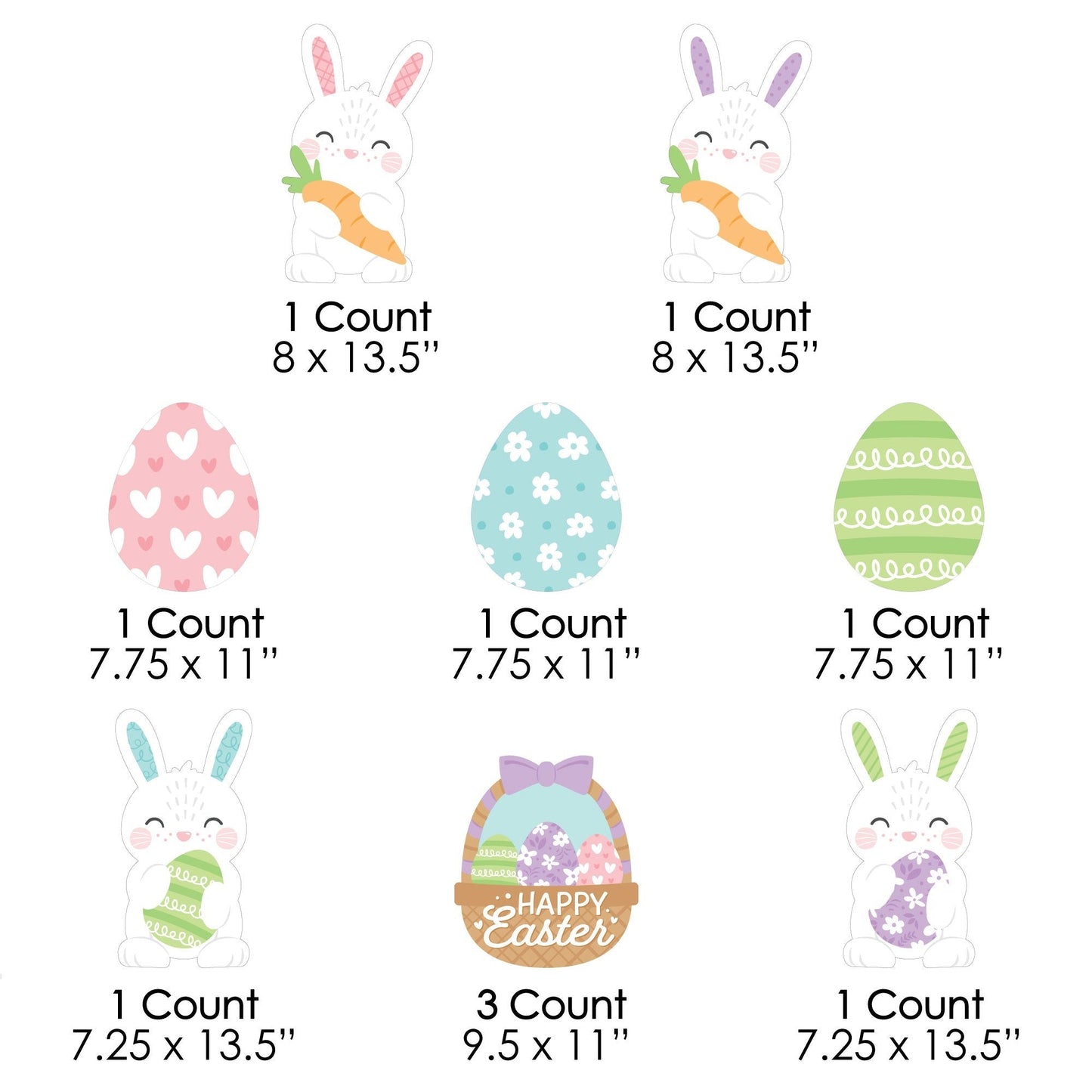 Spring Easter Bunny - Bunny, Egg, Basket Lawn Decorations - Outdoor Happy Easter Party Yard Decorations - 10 Piece