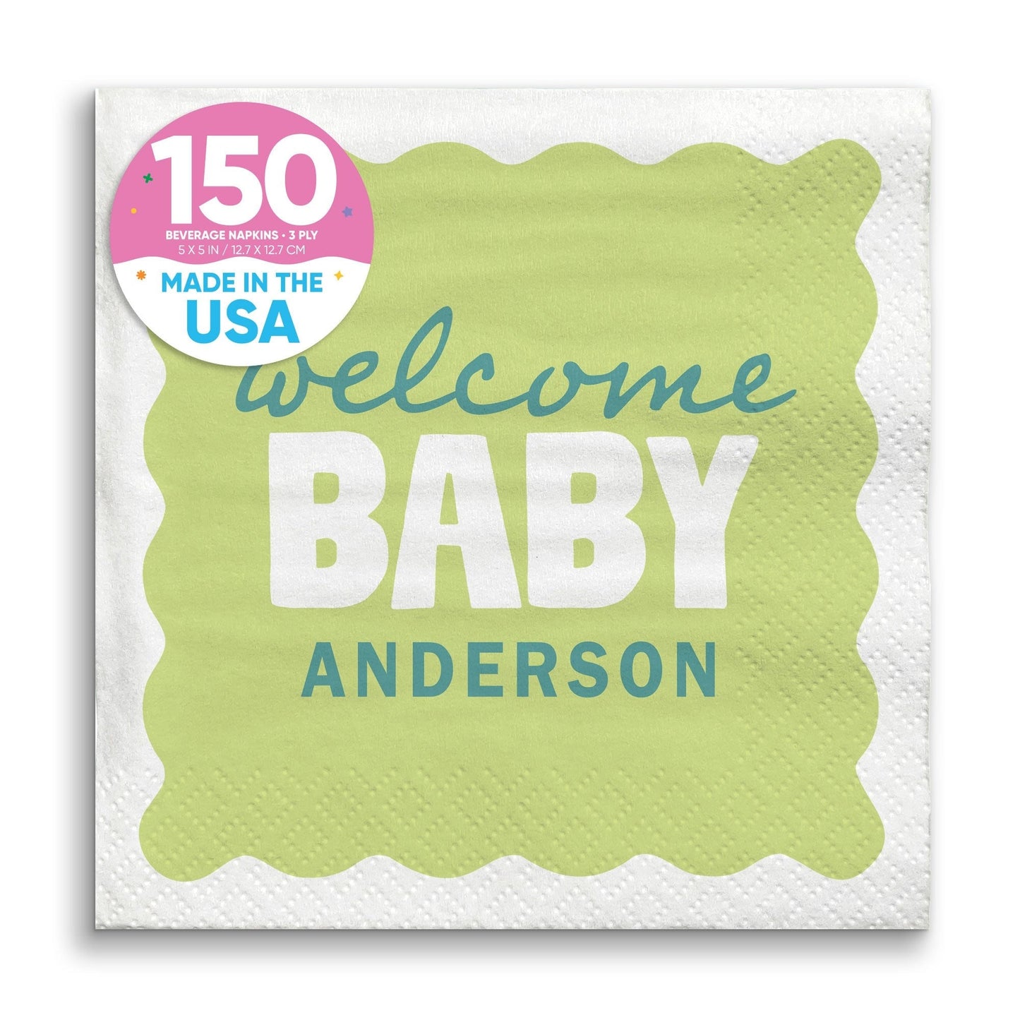 Custom Text Napkins - Wavy Baby Shower