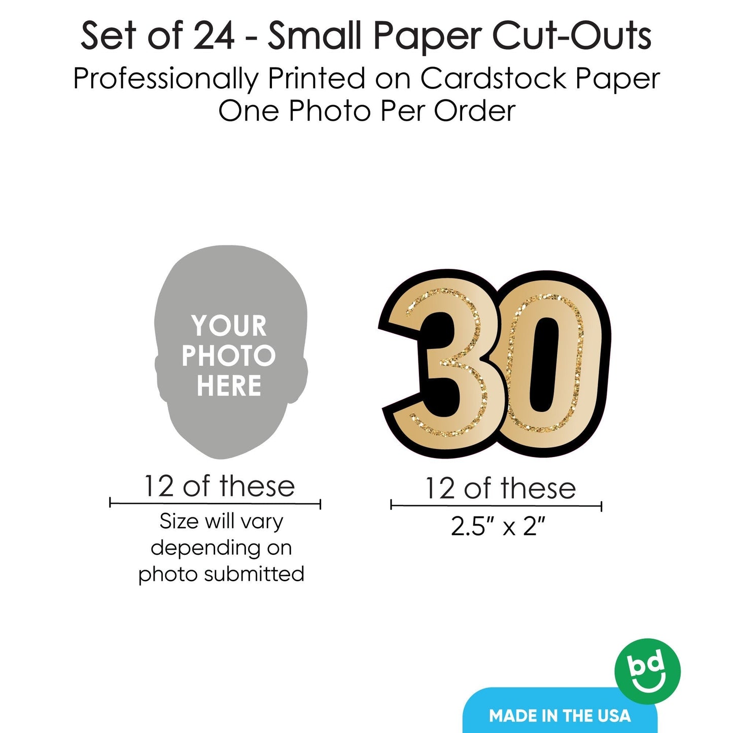 Custom Photo 30th Birthday Cut-Outs - 24 Ct