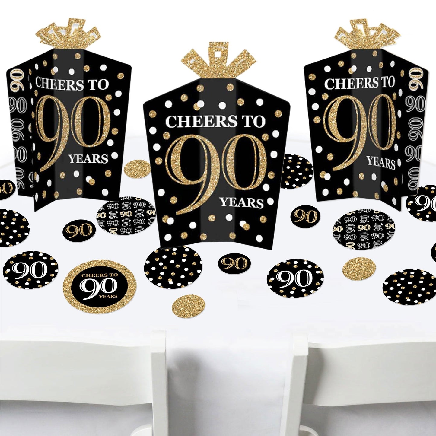 Adult 90th Birthday - Gold - Birthday Party Decor and Confetti - Terrific Table Centerpiece Kit - Set of 30
