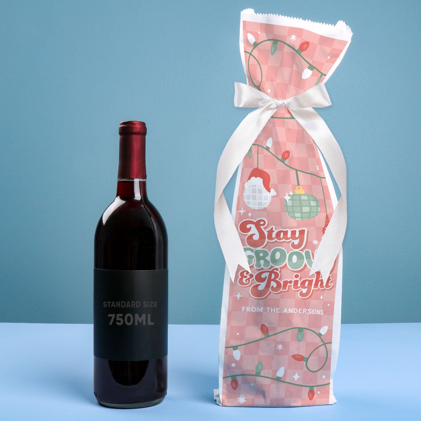 Custom Text Wine Bags - Groovy Christmas