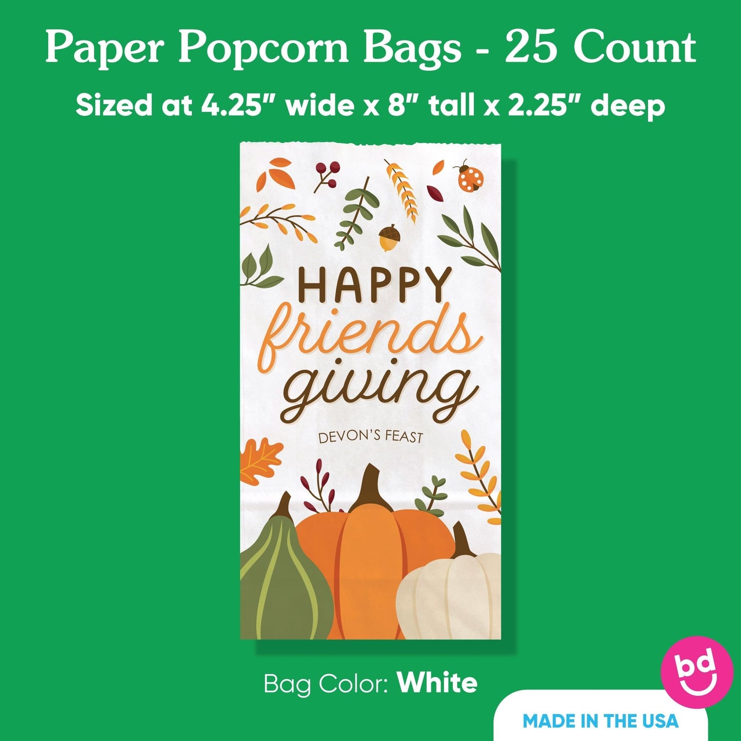 Custom Text Popcorn Bags - Fall Friends Thanksgiving