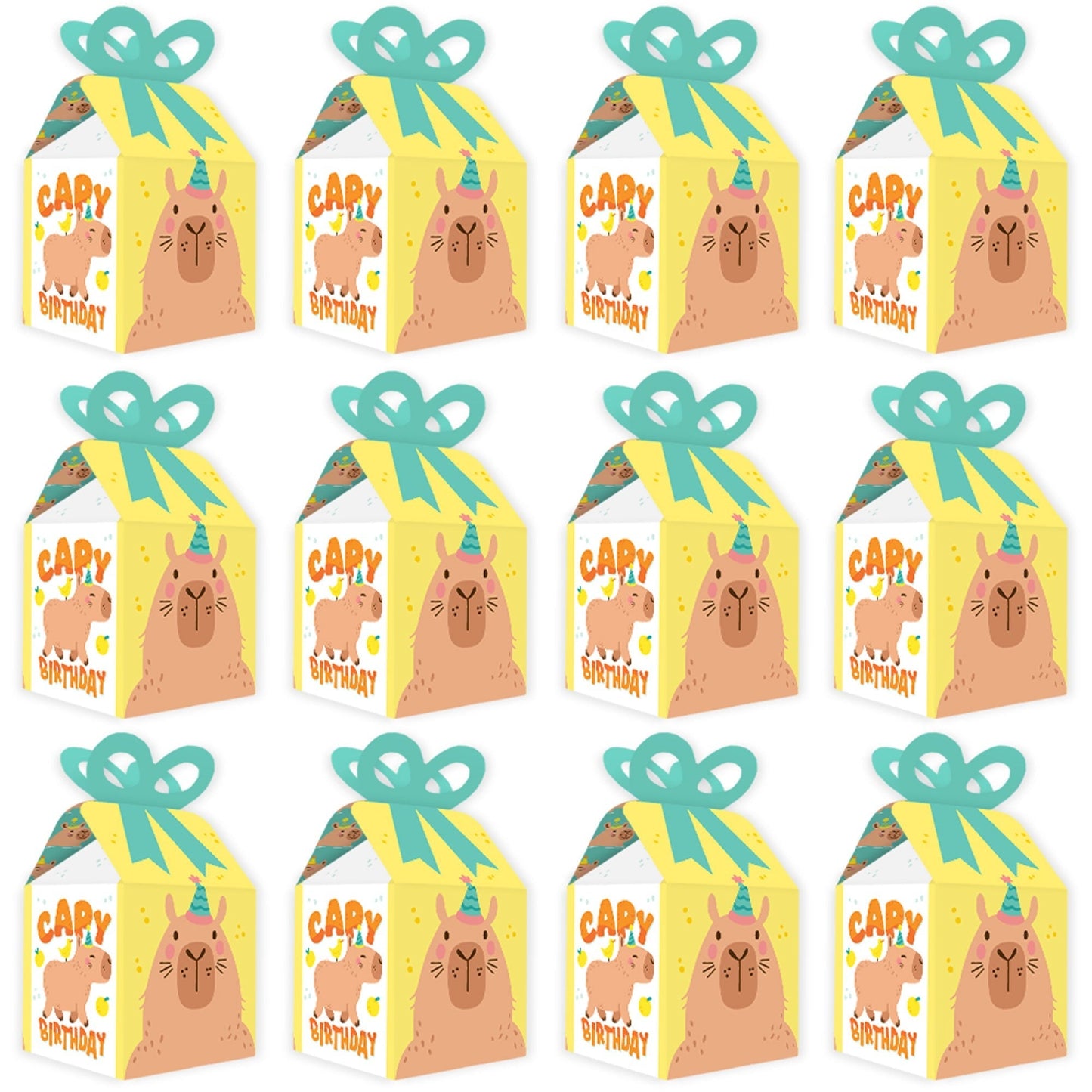 Capy Birthday - Square Favor Gift Boxes - Capybara Party Bow Boxes - Set of 12