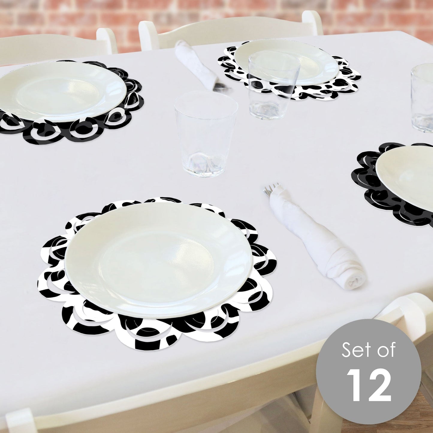 Cow Print - Farm Animal Party Round Table Decorations - Paper Chargers - Place Setting For 12