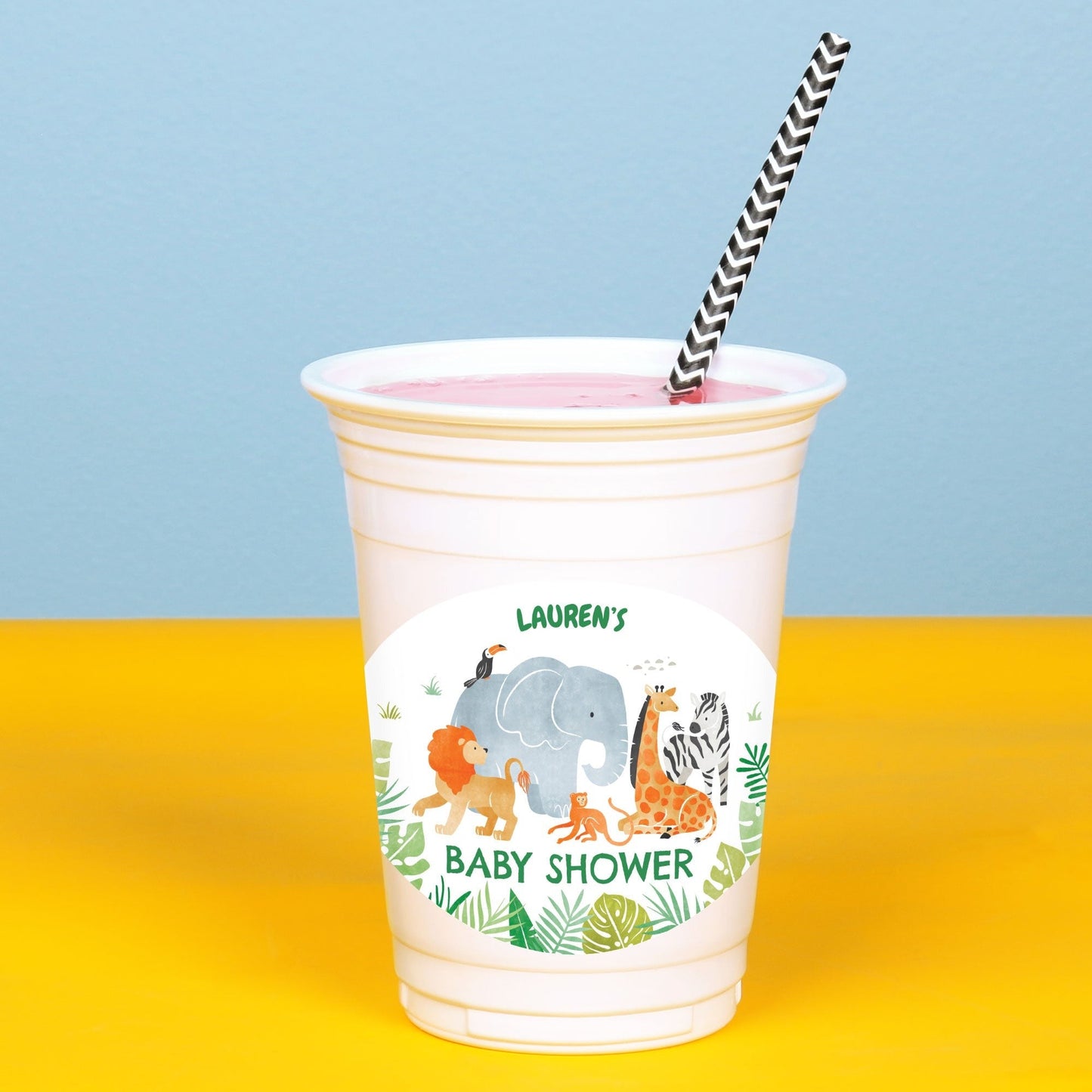 Custom Text Party Cups - Safari Animals - 16 Ct