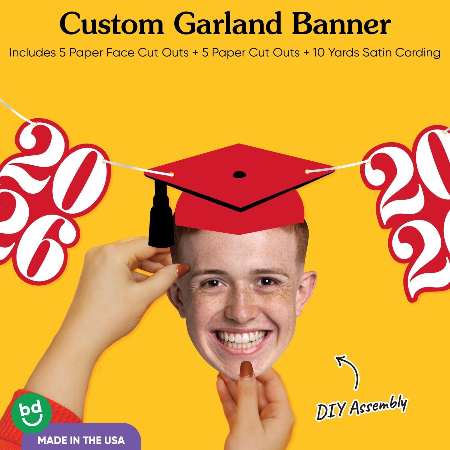 Custom Face Red Graduation Garland Banner