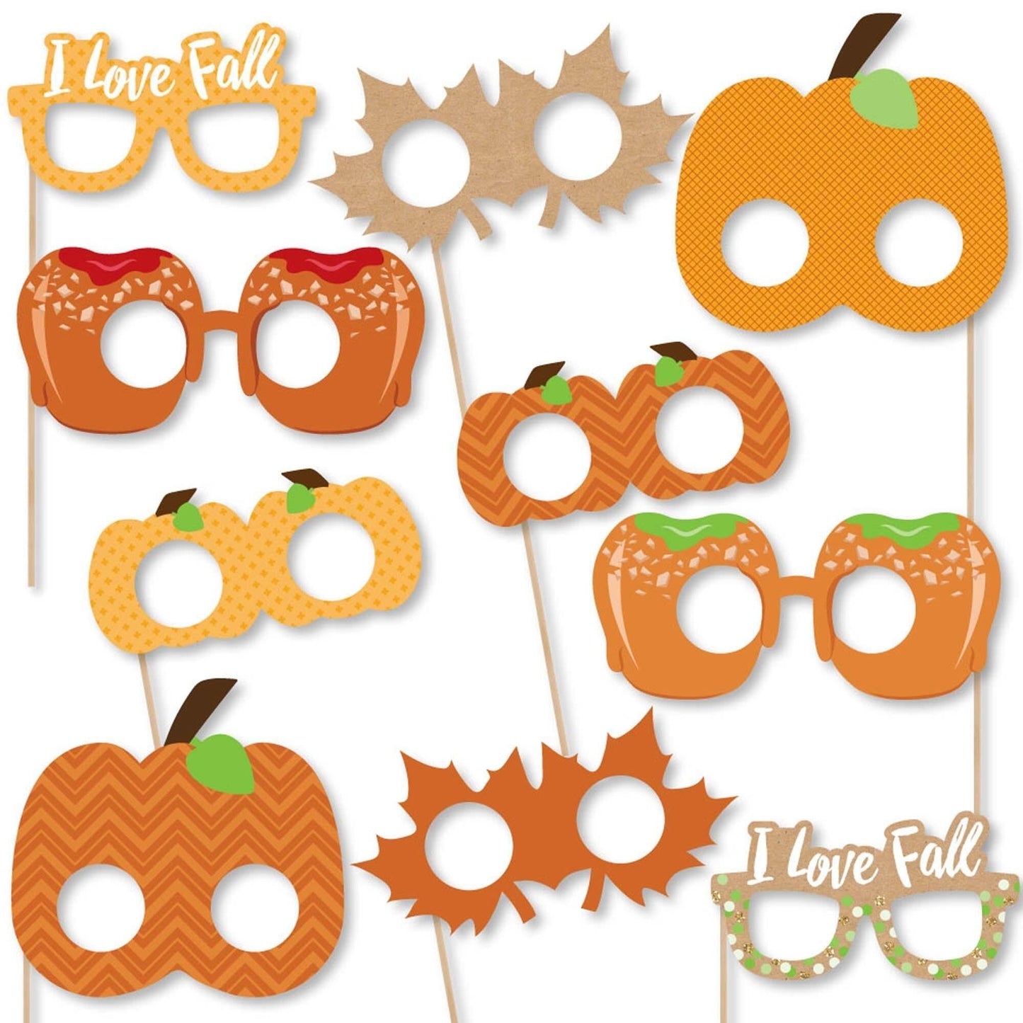 Pumpkin Patch Glasses and Masks - Paper Card Stock Fall, Halloween or Thanksgiving Party Photo Booth Props Kit - 10 Count