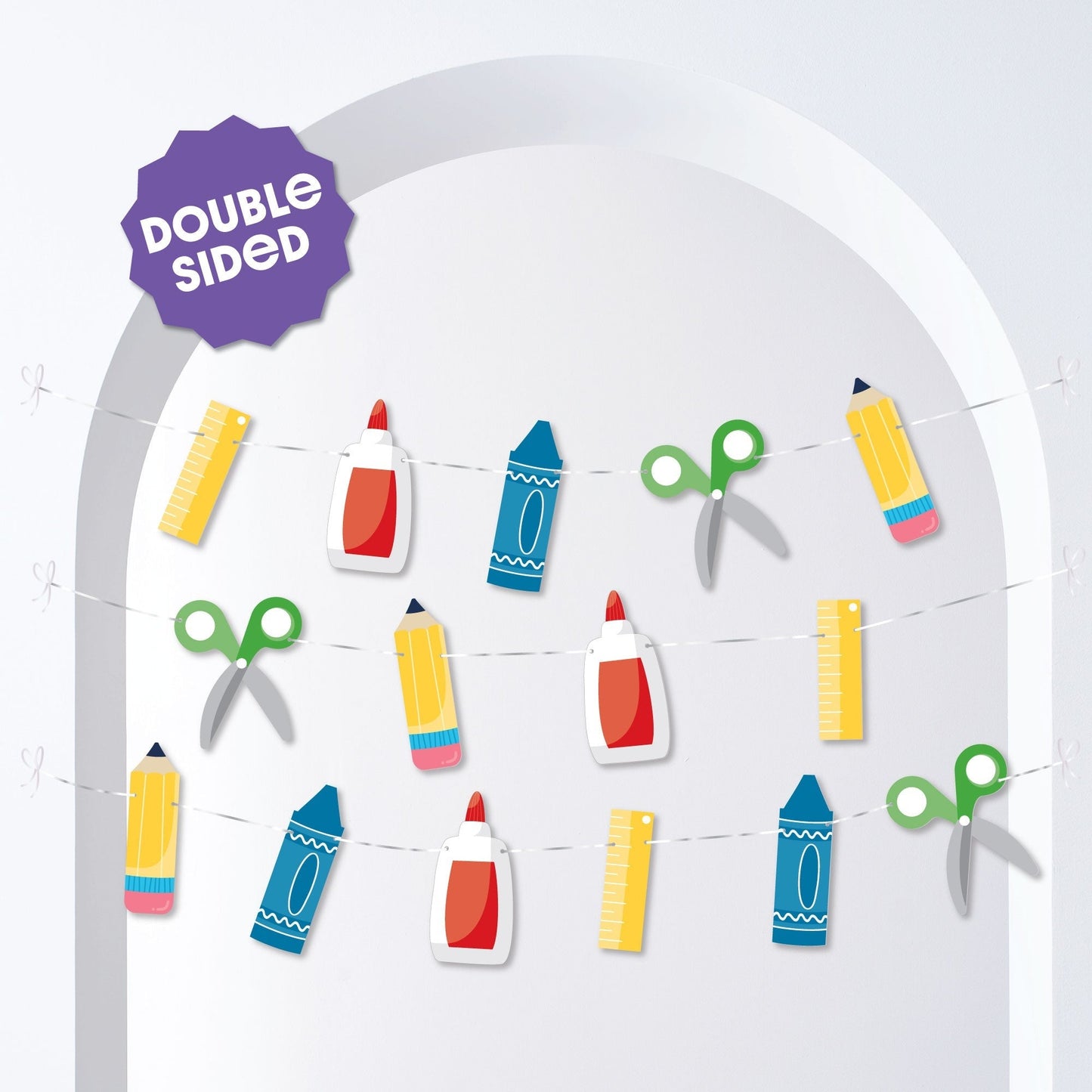 School Supplies Garland Banner - 15 Pc