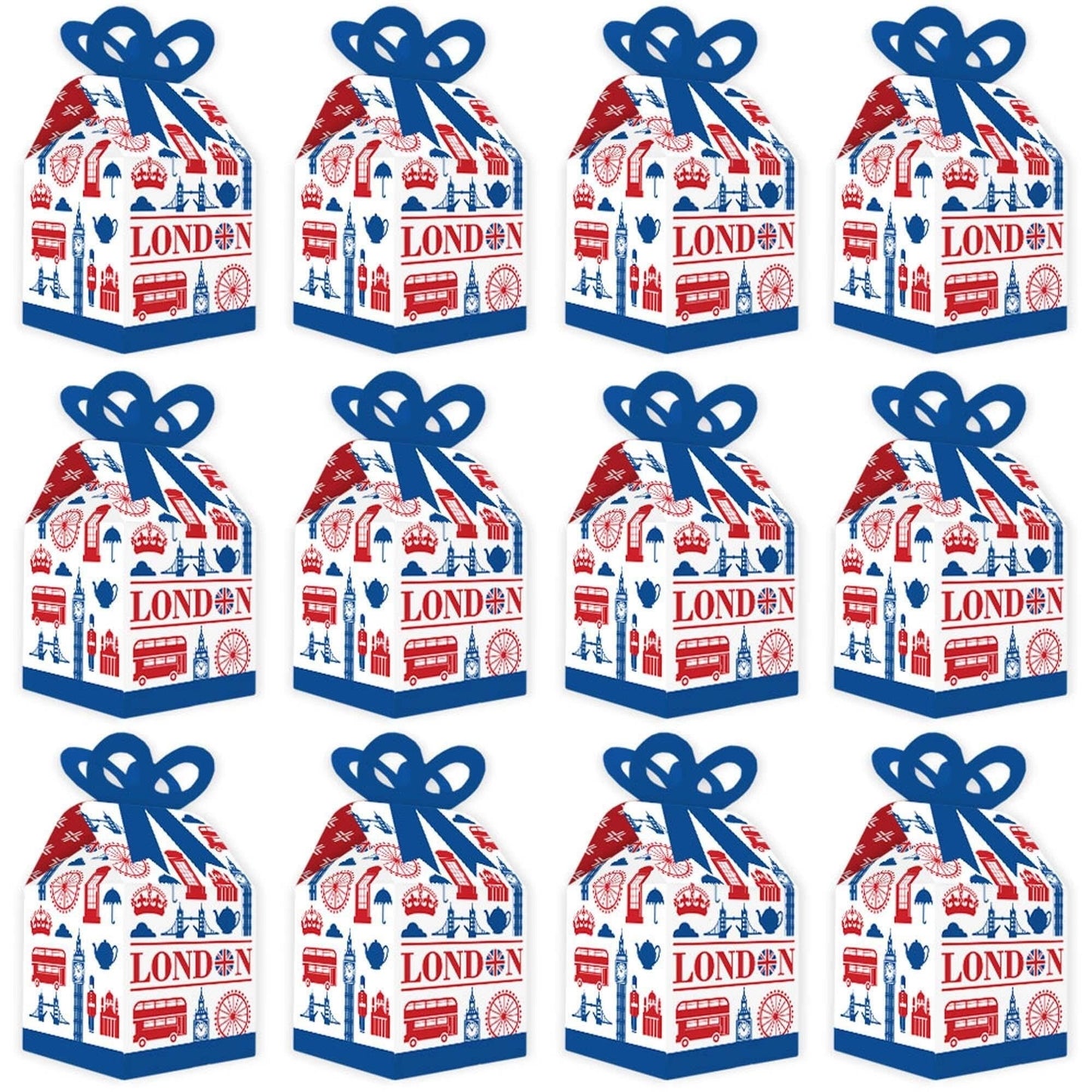 Cheerio, London - Square Favor Gift Boxes - British UK Party Bow Boxes - Set of 12
