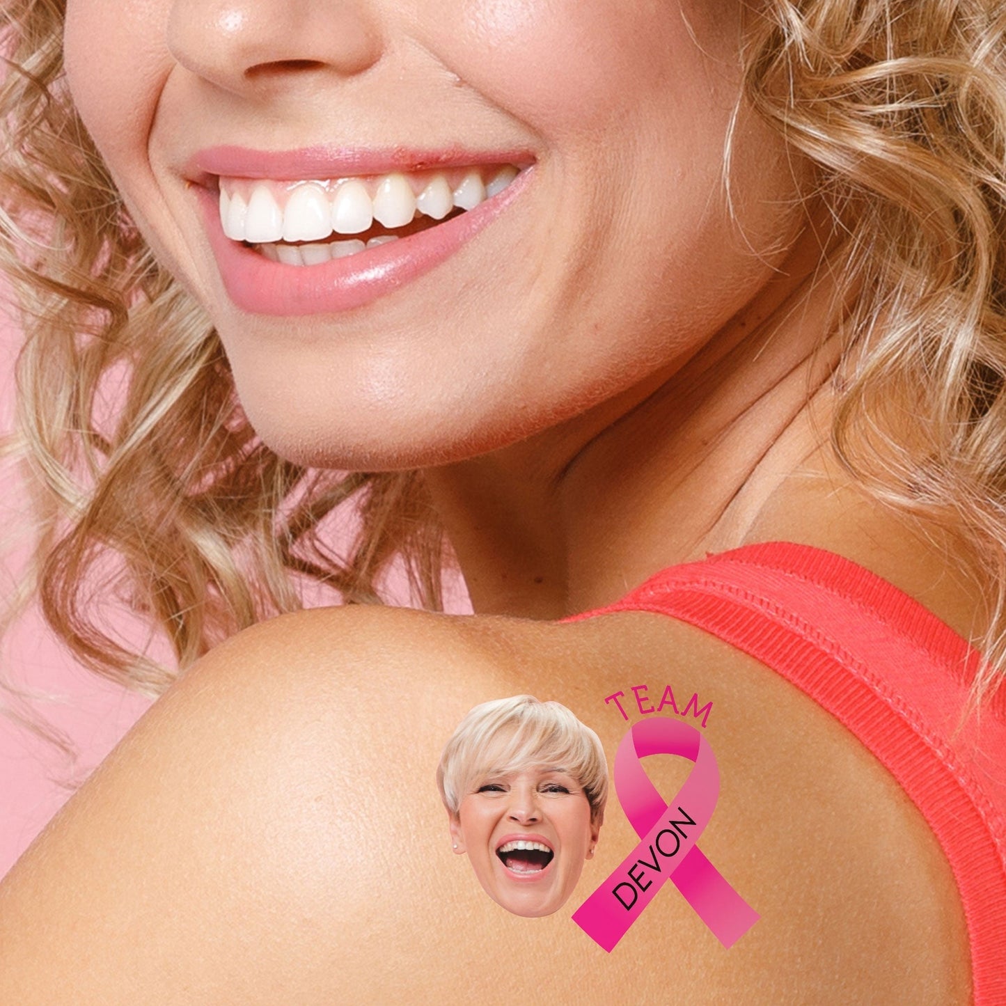 Custom Face Breast Cancer Awareness Temporary Tattoos - 12 Ct