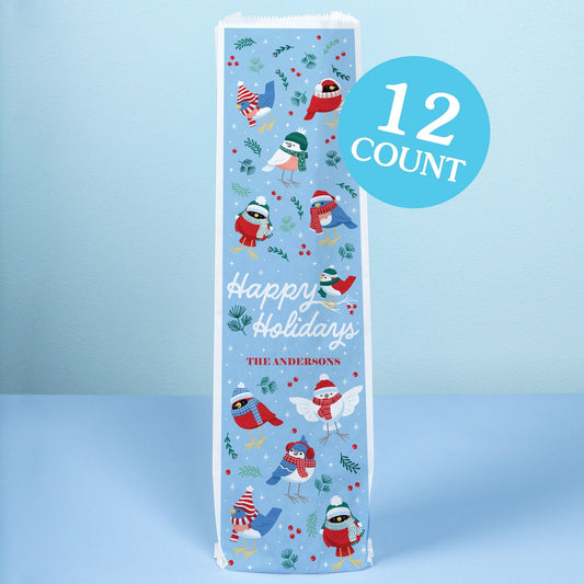 Custom Text Wine Bags - Winter Birds