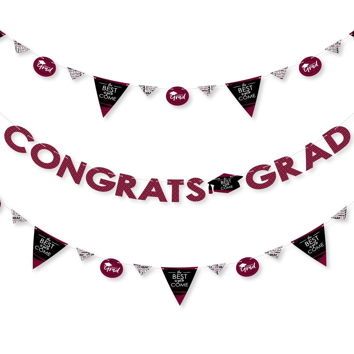 Maroon Grad - Best is Yet to Come - Maroon Graduation Party Letter Banner Decoration - 36 Banner Cutouts and Congrats Grad Banner Letters