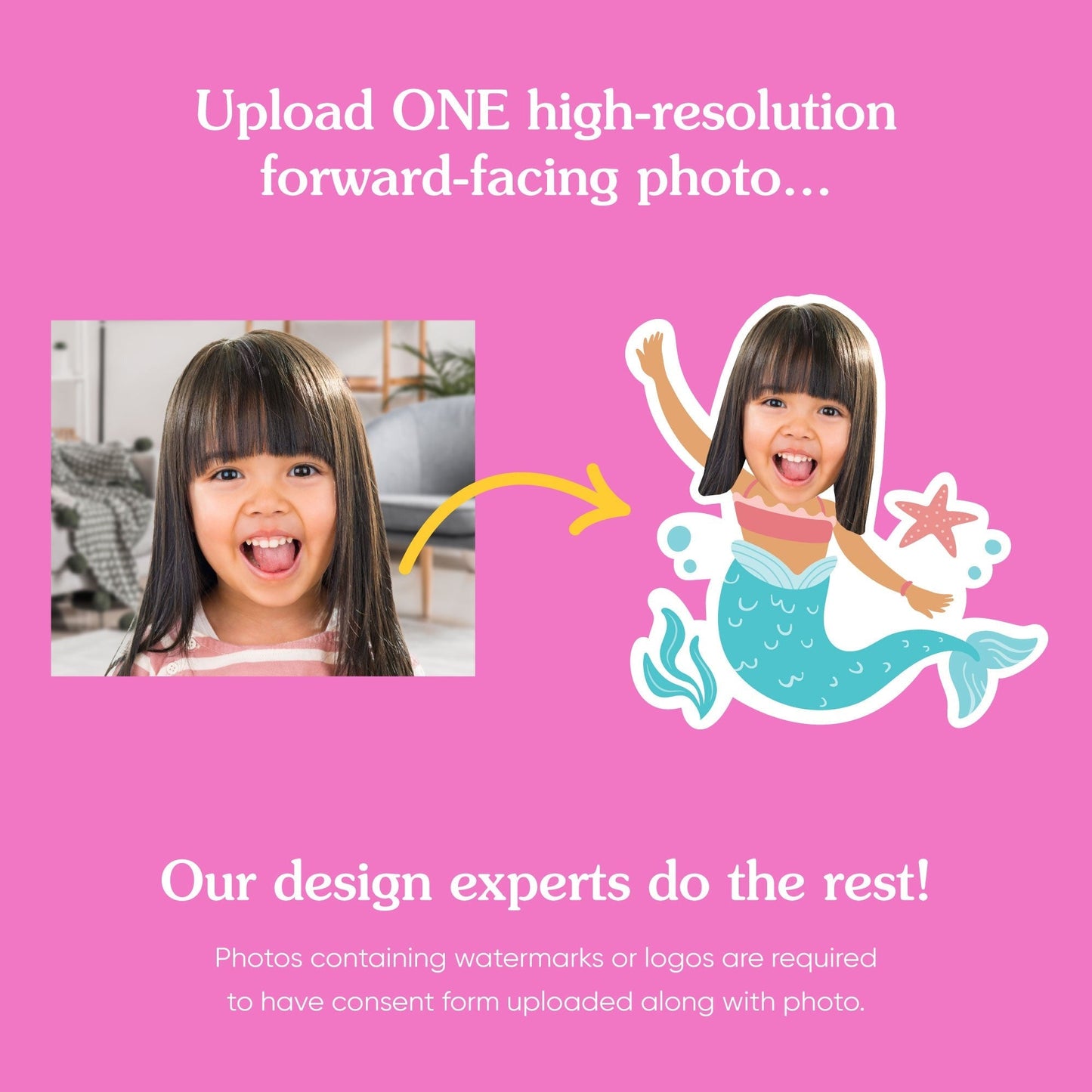 Custom Face Mermaid Temporary Tattoos - 12 Ct