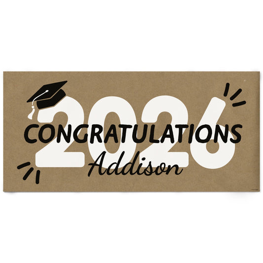 Custom Text Black & White 2026 Grad Kraft Banner