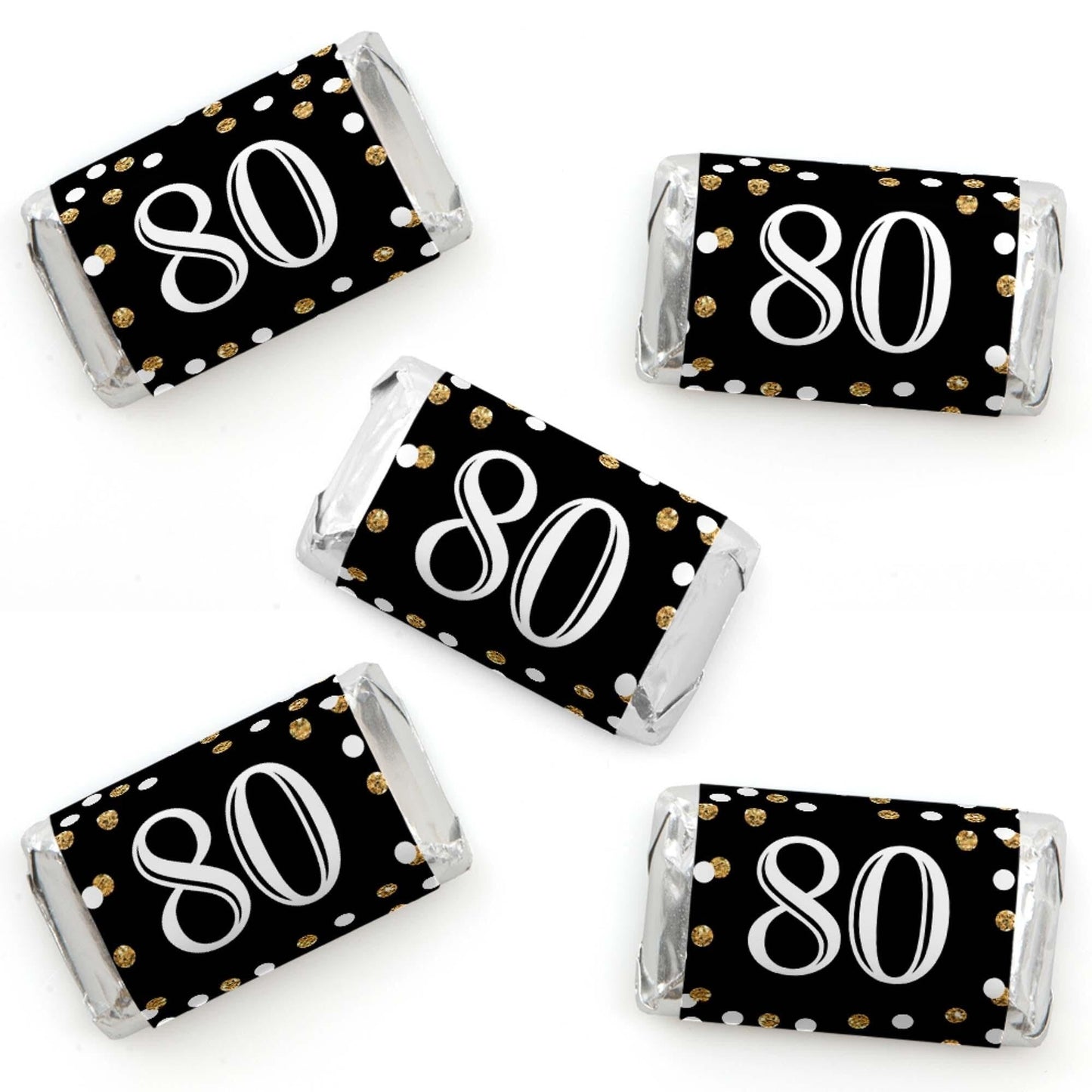 Adult 80th Birthday - Gold - Mini Candy Bar Wrapper Stickers - Birthday Party Small Favors - 40 Count