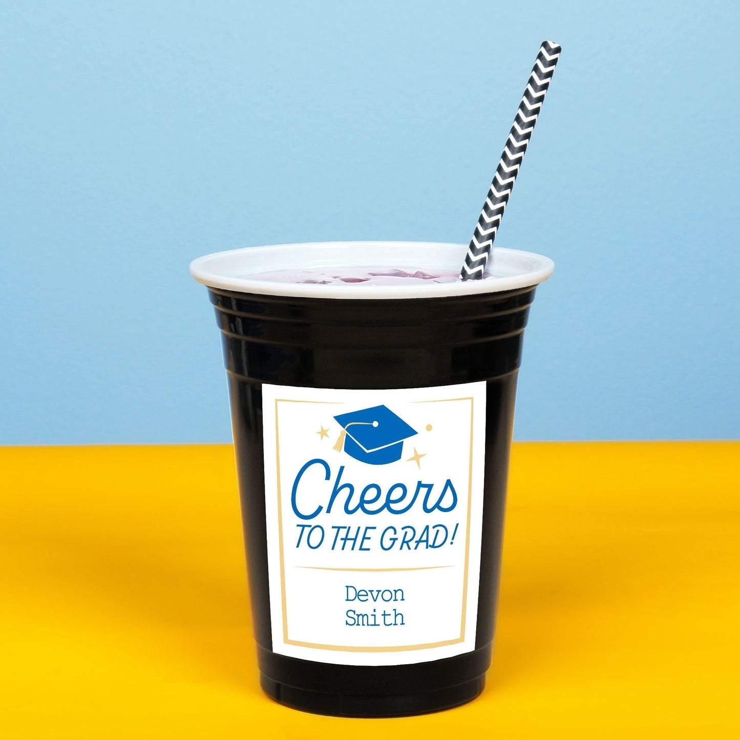 Custom Text Party Cups - Blue Graduation - 16 Ct