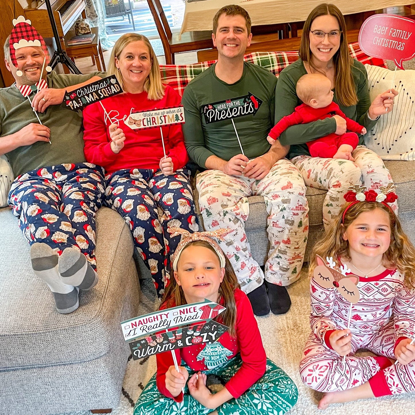 Funny Christmas Pajamas - Holiday Plaid PJ Party Photo Booth Props Kit - 10 Piece