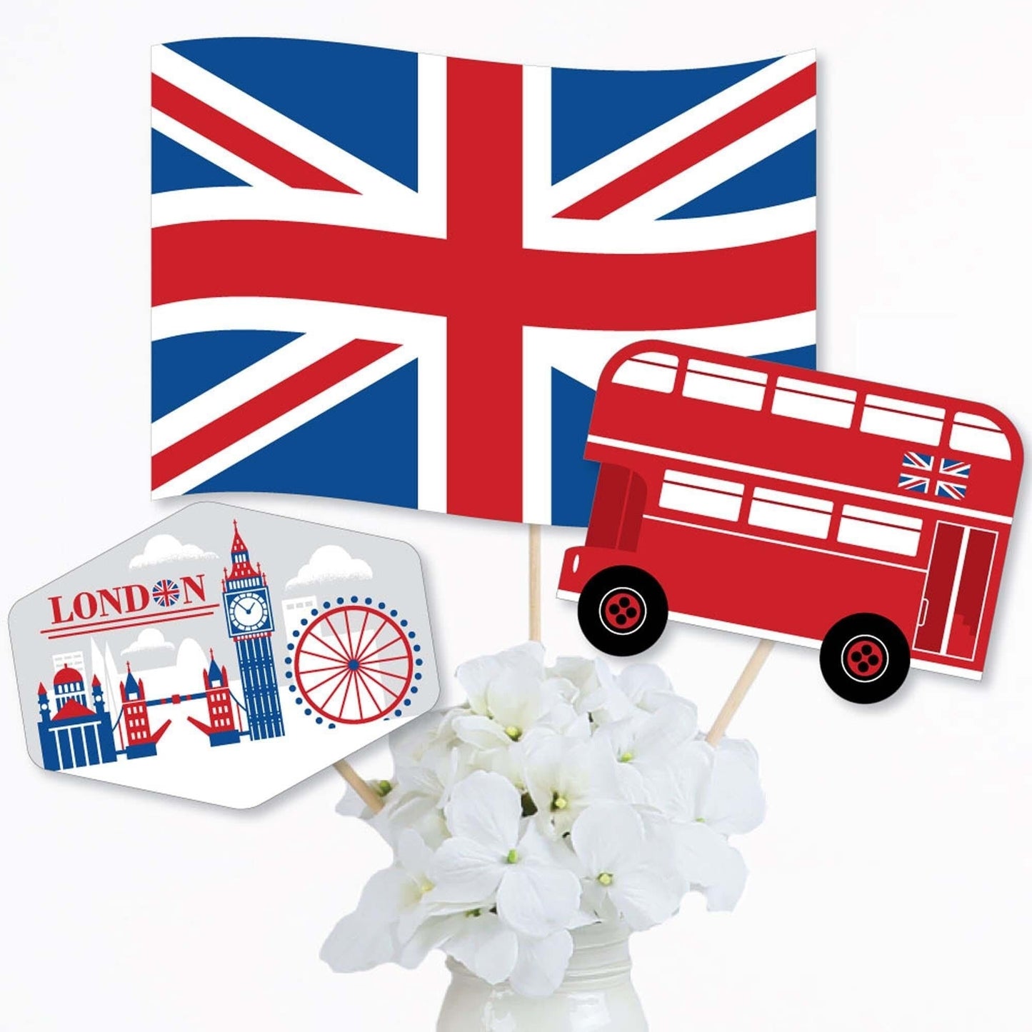 Cheerio, London - British UK Party Centerpiece Sticks - Table Toppers - Set of 15