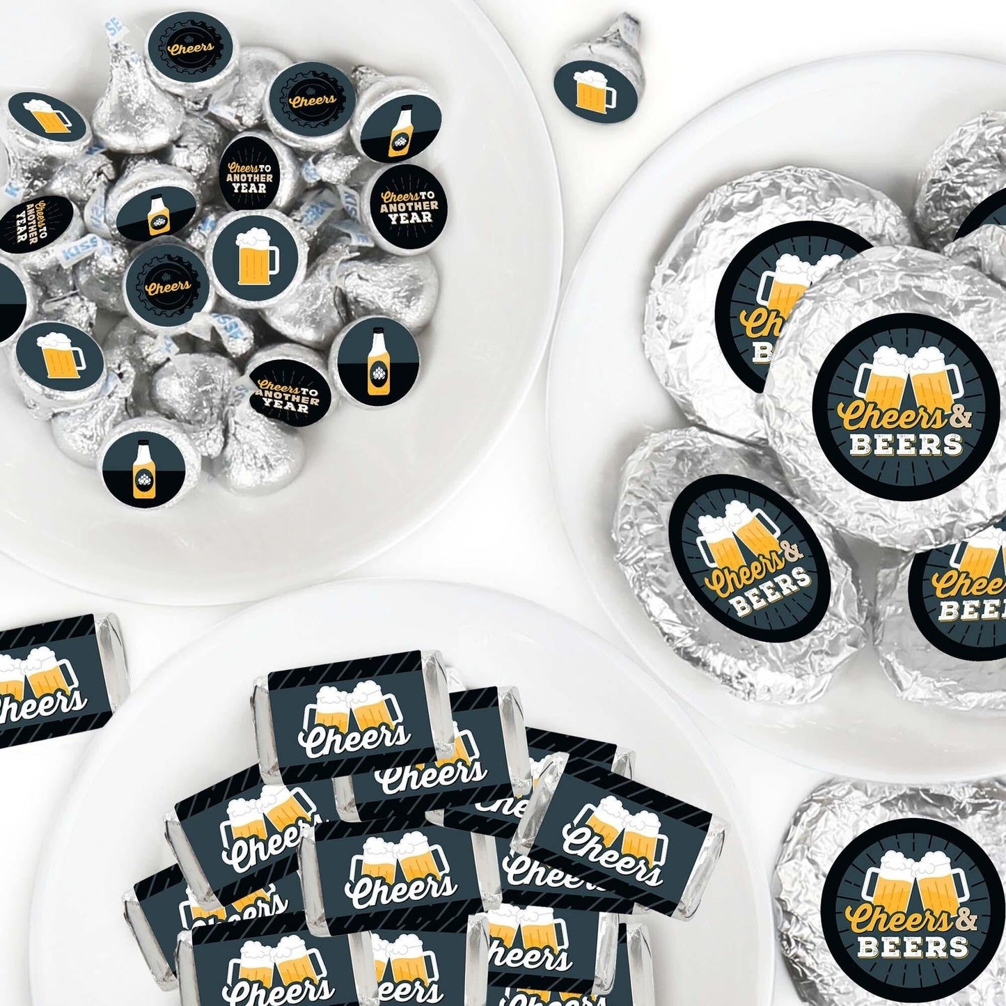 Cheers and Beers Happy Birthday - Mini Candy Bar Wrappers, Round Candy Stickers and Circle Stickers - Candy Favor Sticker Kit - 304 Pieces