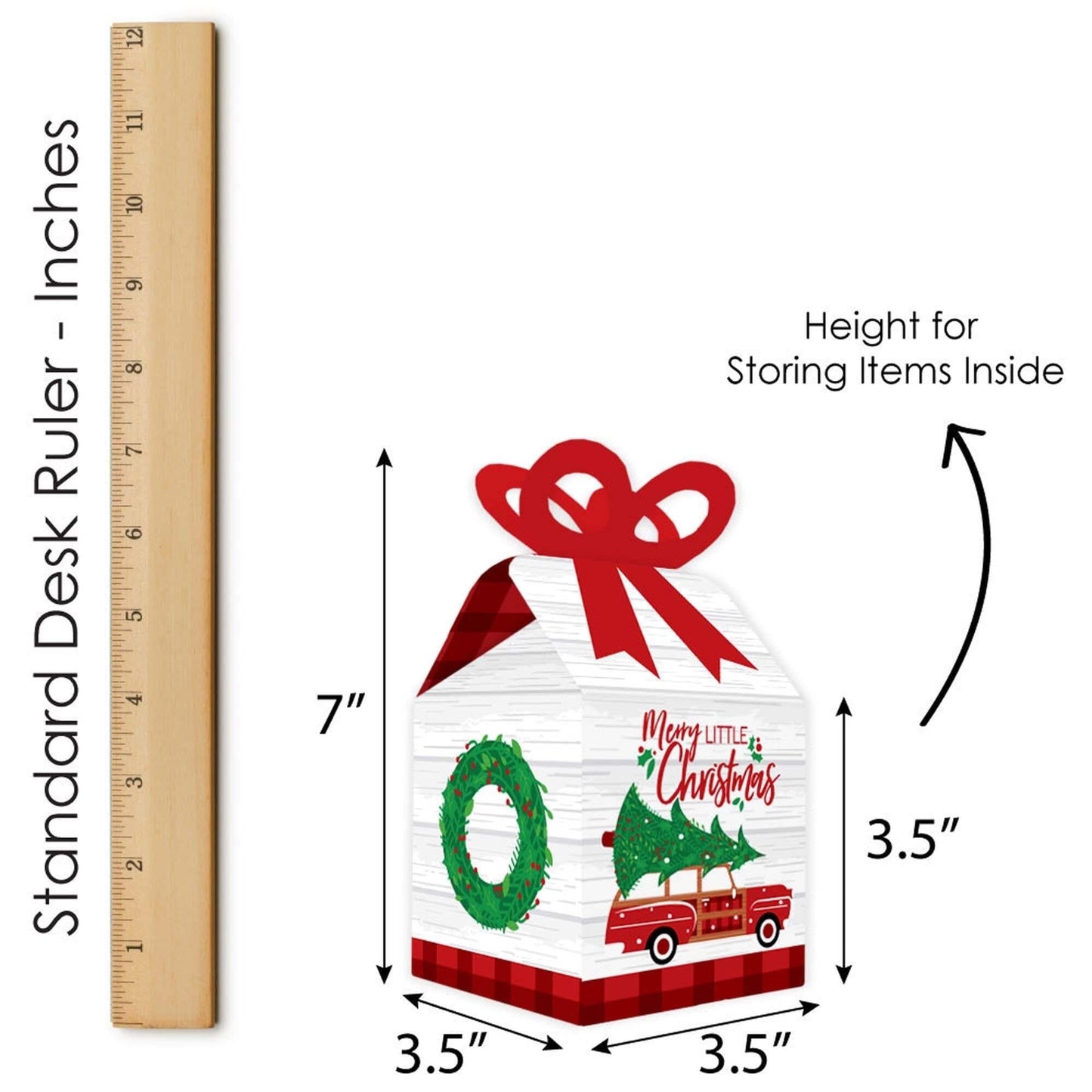 Merry Little Christmas Tree - Square Favor Gift Boxes - Red Car Christmas Party Bow Boxes - Set of 12