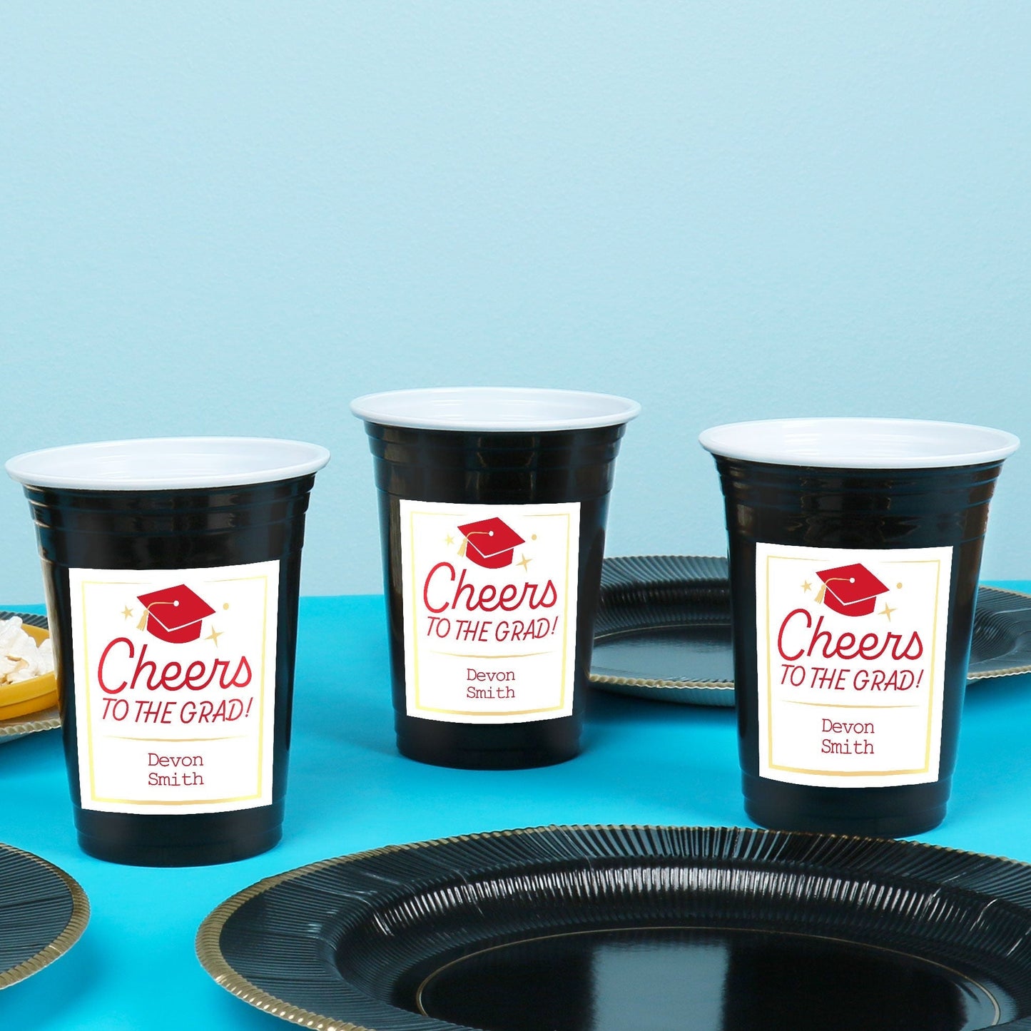 Custom Text Party Cups - Red Graduation - 16 Ct