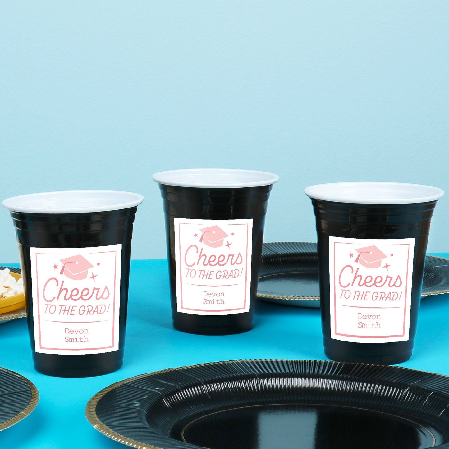 Custom Text Party Cups - Pink Graduation - 16 Ct