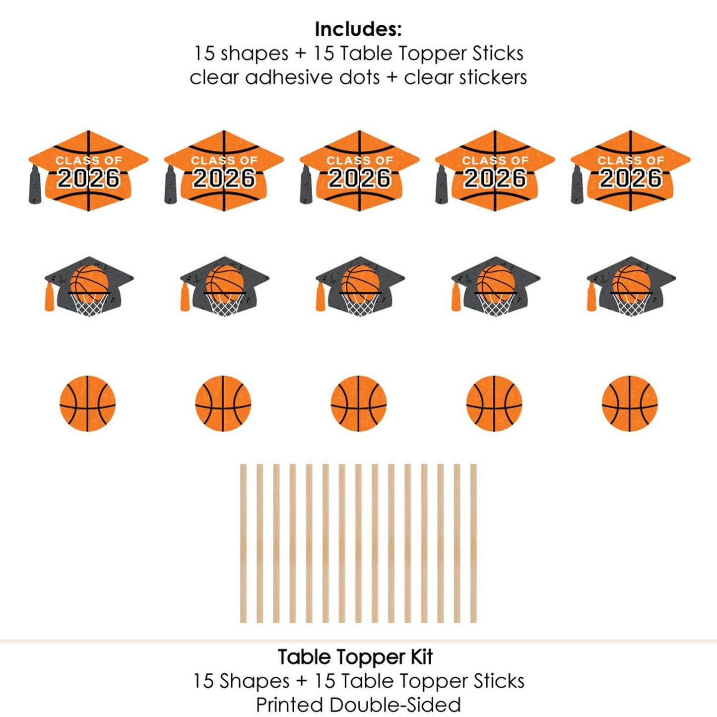 Grad Basketball - 2026 Graduation Party Centerpiece Sticks - Table Toppers - Set of 15