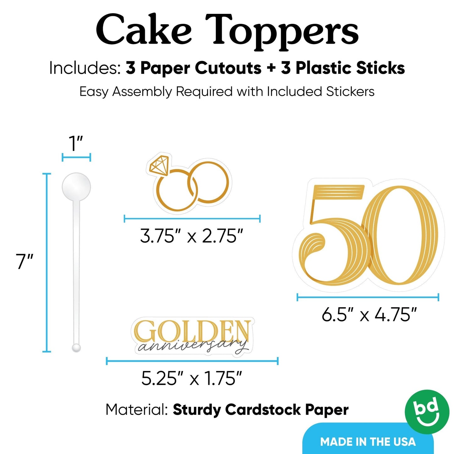 50th Wedding Anniversary Cake Topper - 3 Pc