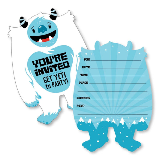 Yeti to Party - Shaped Fill-In Invitations - Abominable Snowman Party or Birthday Party Invitation Cards with Envelopes - Set of 12